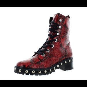 Schutz Womens Andrea Snake Print Combat boots